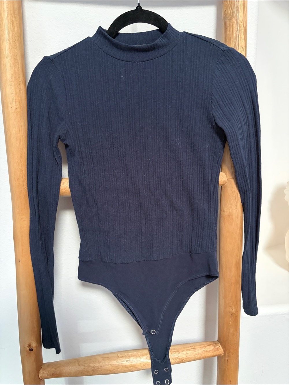 JCrew Navy Ribbed Long-Sleeve One-Piece Bodysuit